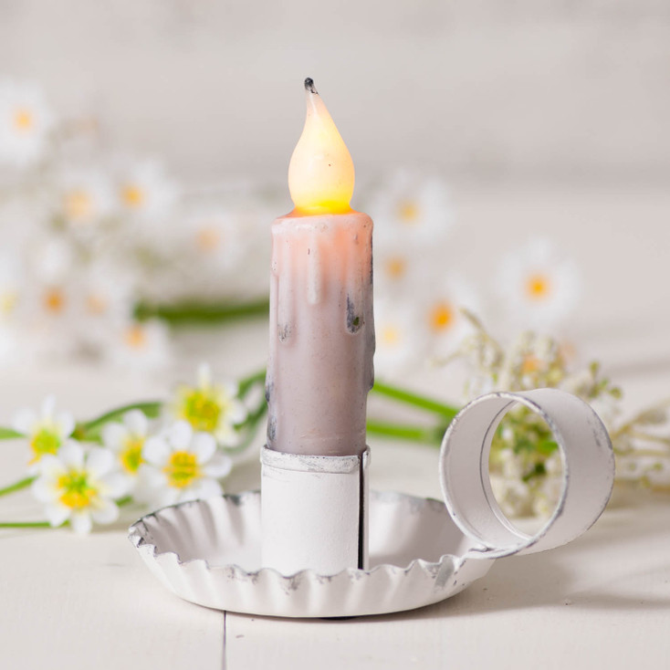 Chamberstick Candleholder in Rustic White