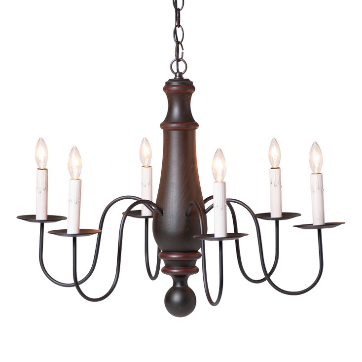 6-Arm Large Norfolk Wood Chandelier in Rustic Black