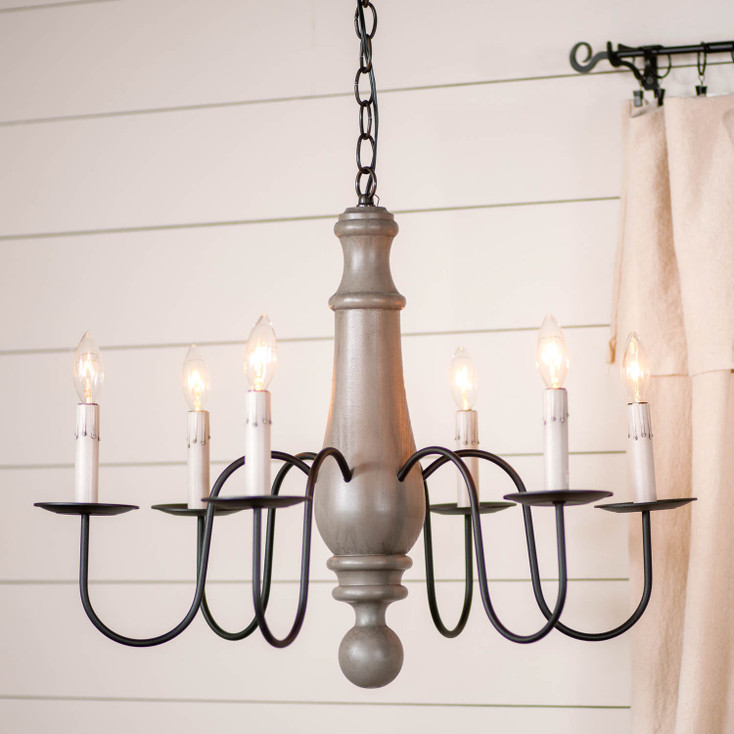 6-Arm Large Norfolk Wood Chandelier in Earl Gray