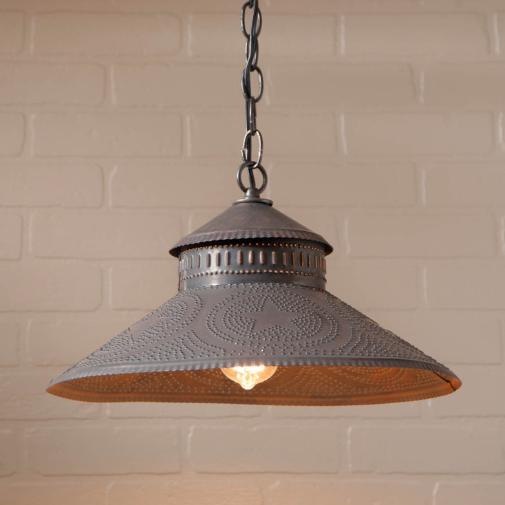 Shopkeeper Shade Pendant Light with Star in Kettle Black