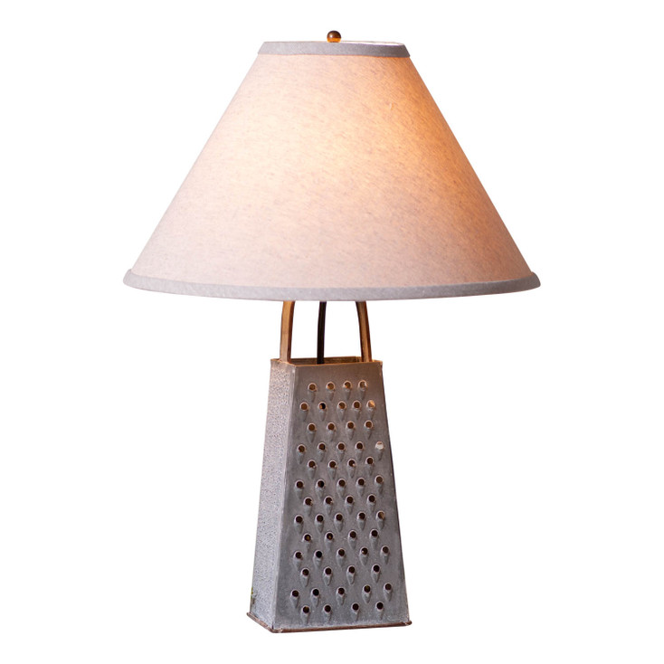 Cheese Grater Lamp with Ivory Linen Shade