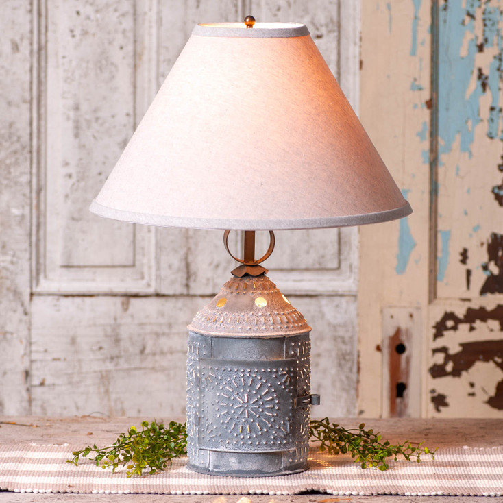 Paul Revere Lamp in Weathered Zinc with Ivory Linen Shade
