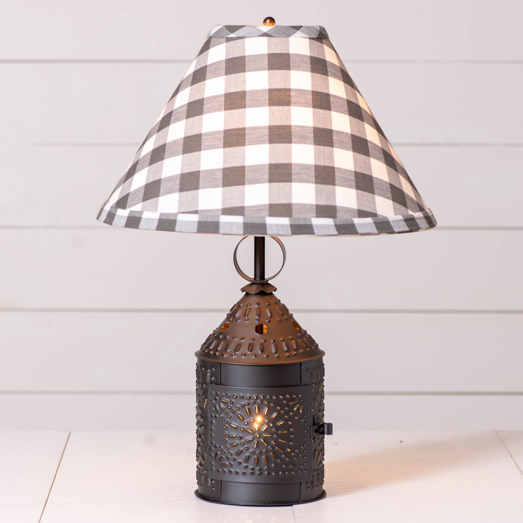 Paul Revere Lamp in Smokey Black with Gray Check Shade
