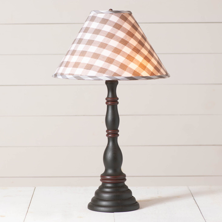 Davenport Wood Table Lamp in Rustic Black with Fabric Gray Check Shade