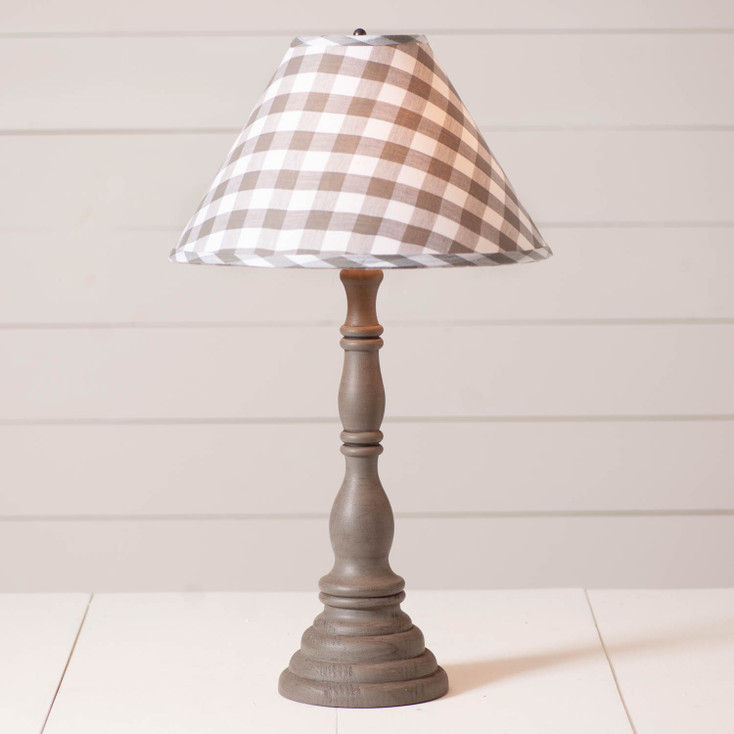 Davenport Wood Table Lamp in Earl Gray with Fabric Gray Check Shade