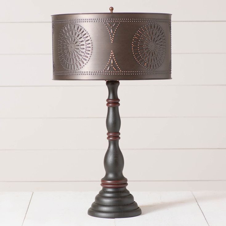 Davenport Wood Table Lamp in Rustic Black with Drum Shade
