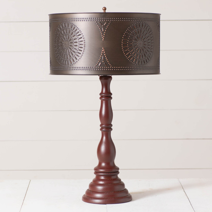 Davenport Wood Table Lamp in Rustic Red with Drum Shade