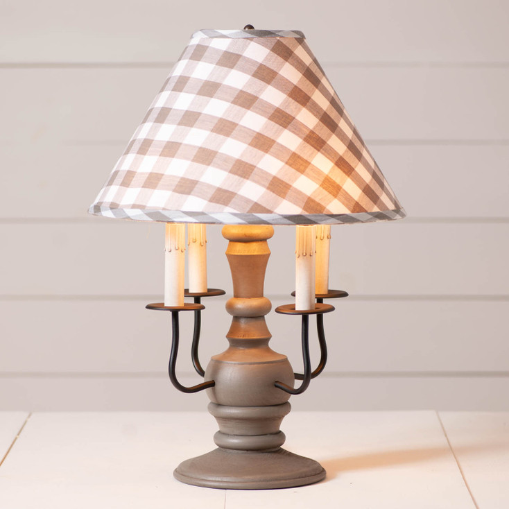 Cedar Creek Wood Table Lamp in Earl Gray with Fabric Gray Check Shade