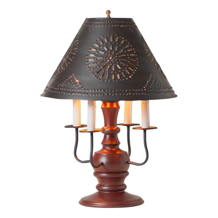 Cedar Creek Wood Table Lamp in Rustic Red with Smokey Black Metal Shade