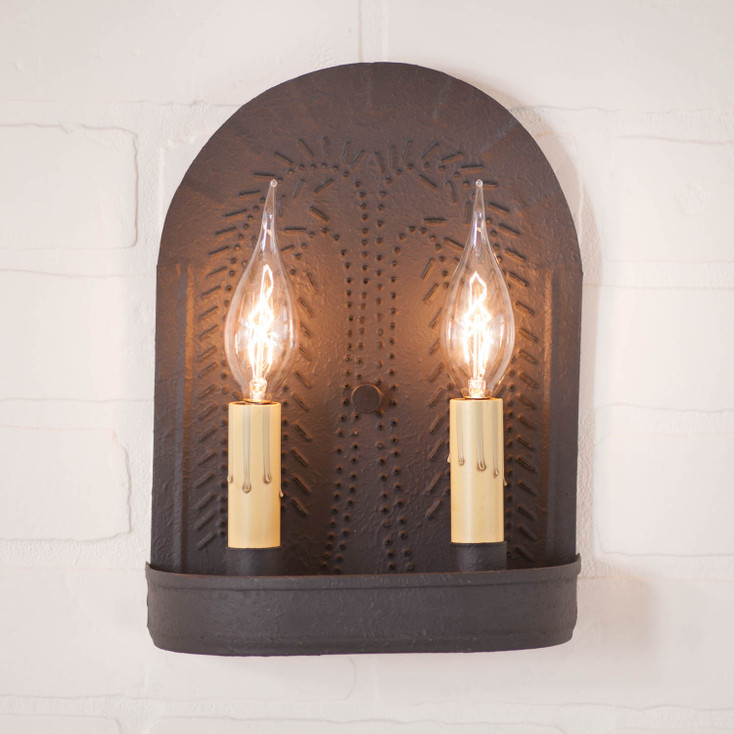 Double Sconce with Willow in Textured Black