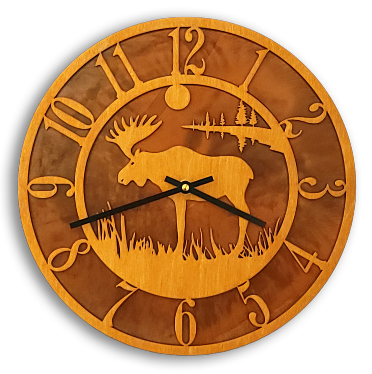 Moose Baltic Birch and Metal Tableau Wall Clock