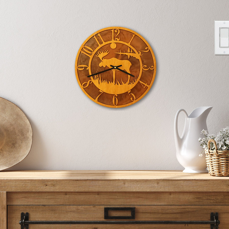 Moose Baltic Birch and Metal Tableau Wall Clock