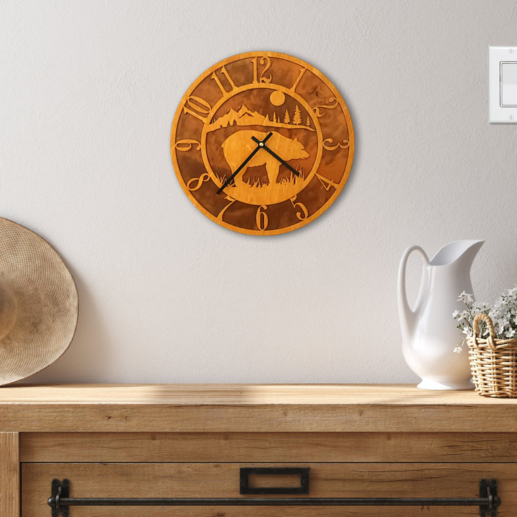 Bear Baltic Birch and Metal Tableau Wall Clock