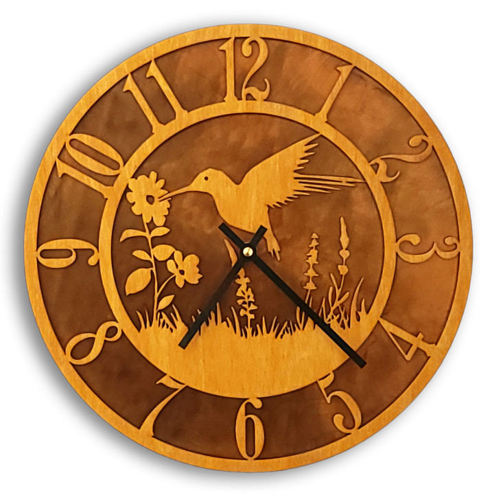 Hummingbird Baltic Birch and Metal Tableau Wall Clock