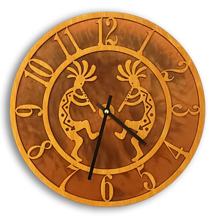 Kokopelli Pair Baltic Birch and Metal Tableau Wall Clock