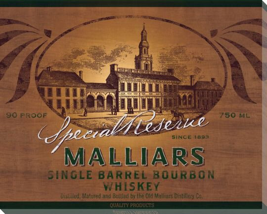 Malliars Bourbon Whiskey Wrapped Canvas Giclee Print Wall Art