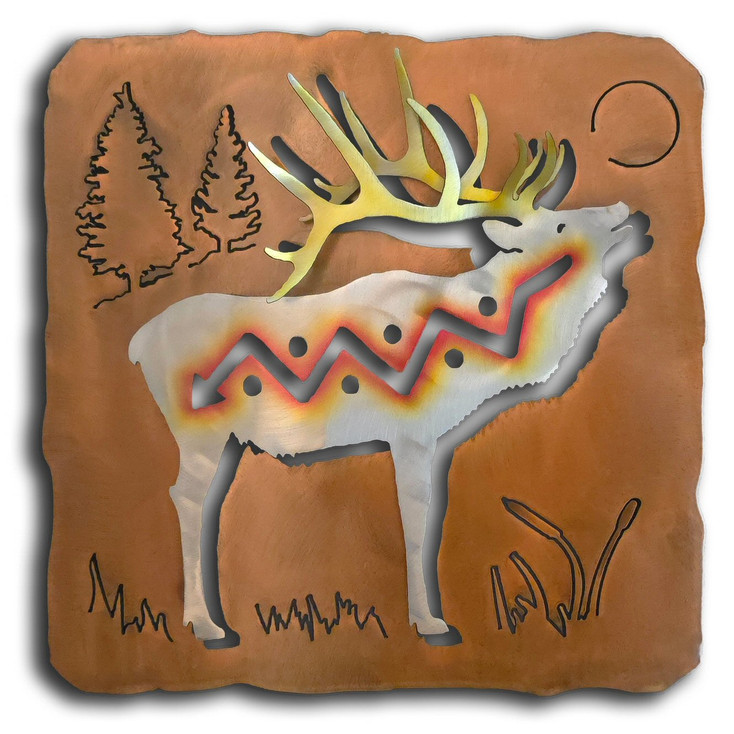 Cut Out Elk Sunset Swirl Metal Wall Art