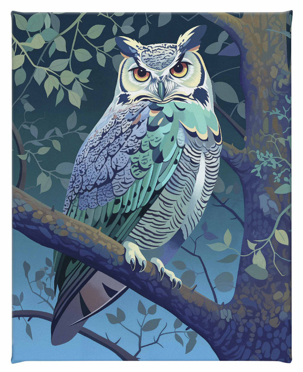 Enchanted Vigil Owl Bird in Twilight Canopy Gallery Wrapped Canvas Art Print Wall Art