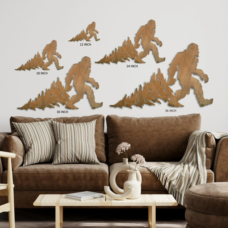 Bigfoot Sasquatch Dragging Christmas Tree Rust Metal Wall Art