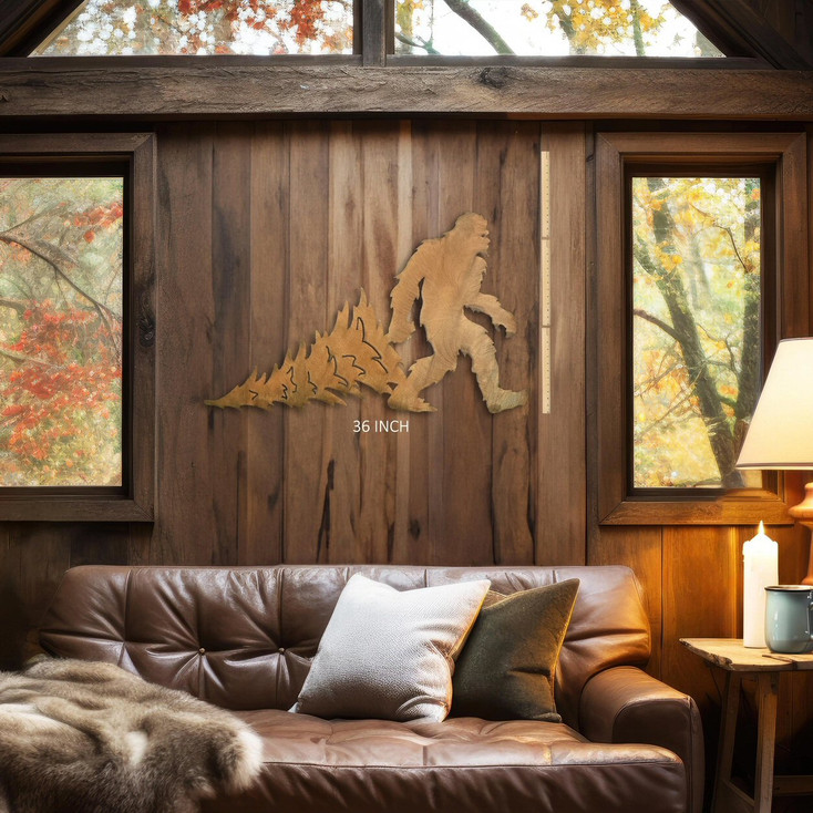 Bigfoot Sasquatch Dragging Christmas Tree Rust Metal Wall Art