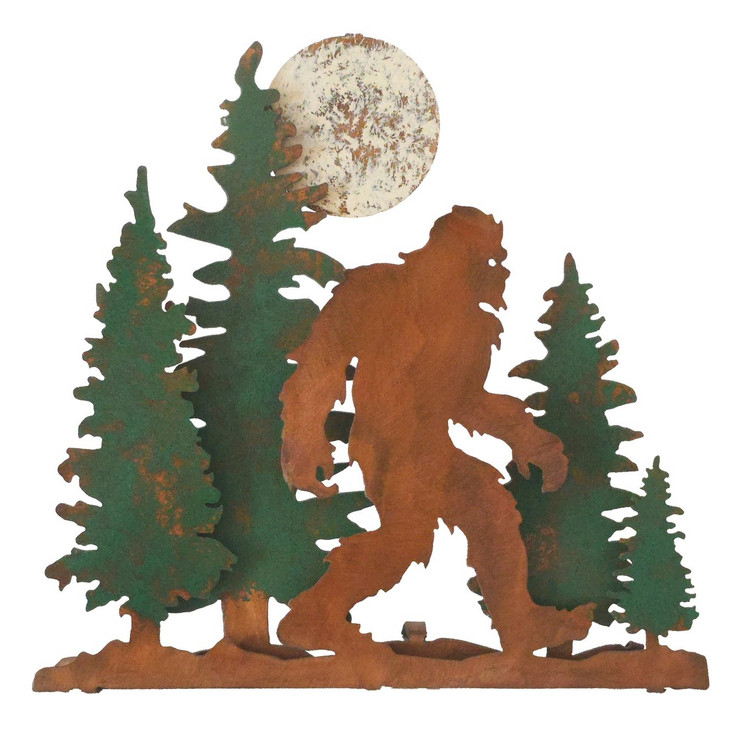 Bigfoot Sasquatch Walking in Forest with Moon Rust Metal Wall Art
