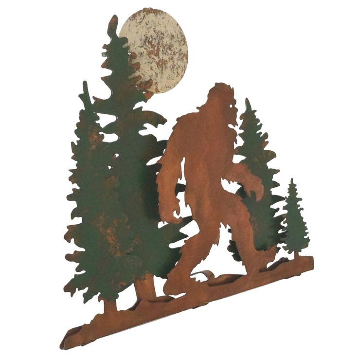 Bigfoot Sasquatch Walking in Forest with Moon Rust Metal Wall Art