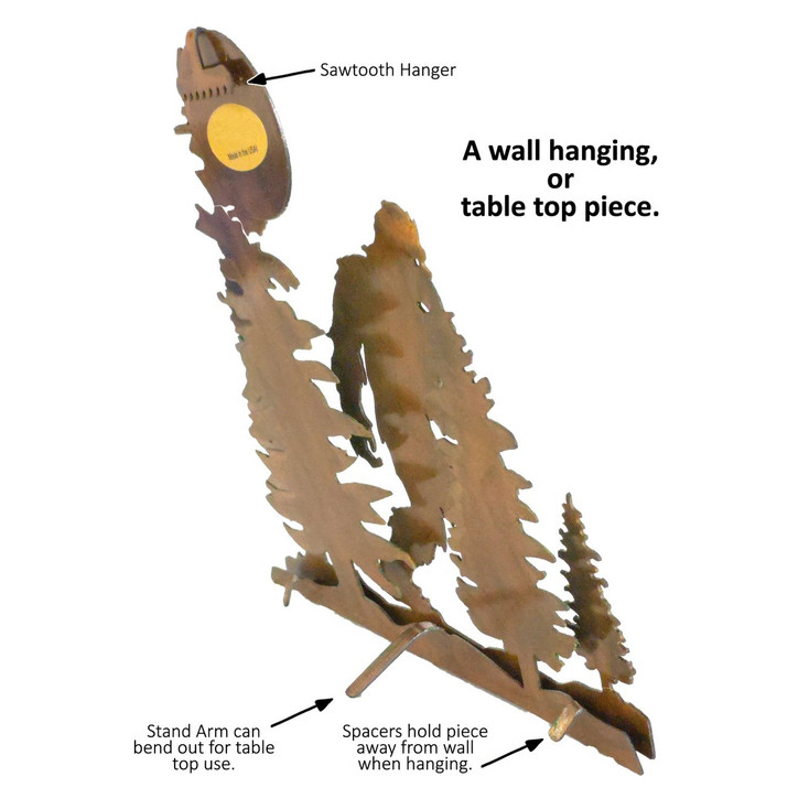 Bigfoot Sasquatch Walking in Forest with Moon Rust Metal Wall Art