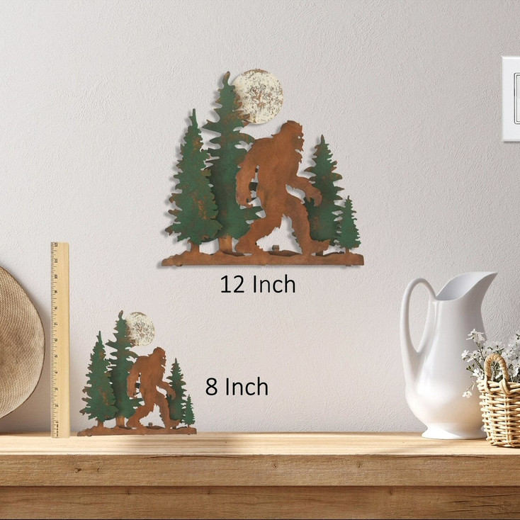 Bigfoot Sasquatch Walking in Forest with Moon Rust Metal Wall Art