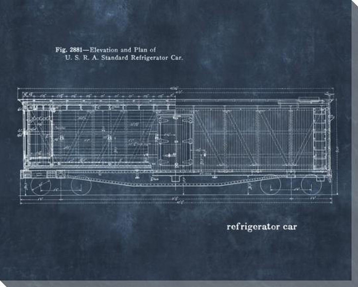 Train Blueprint Refrigerator Car Wrapped Canvas Giclee Art Print Wall Art
