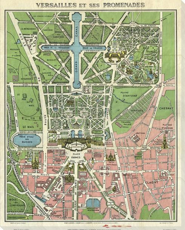 Versailles Map Wrapped Canvas Giclee Art Print Wall Art
