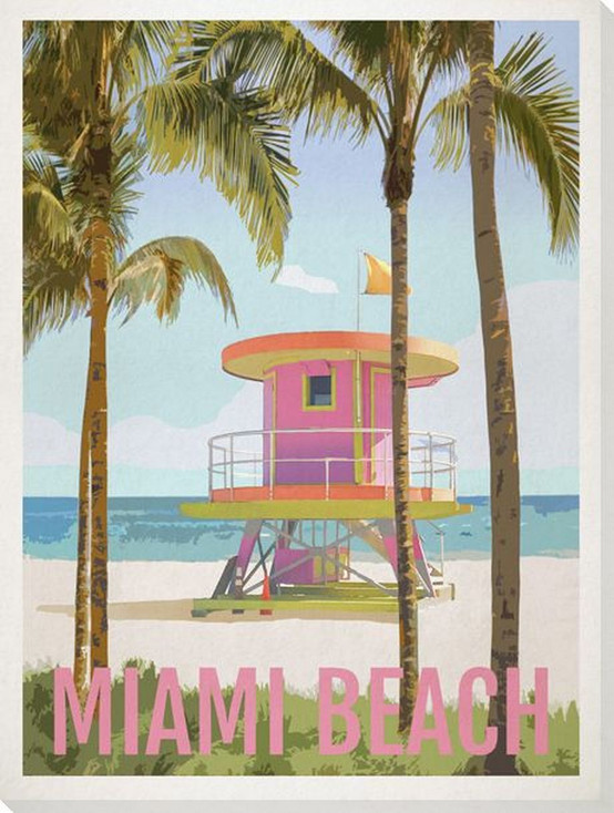 Miami Beach Travel Wrapped Canvas Giclee Art Print Wall Art