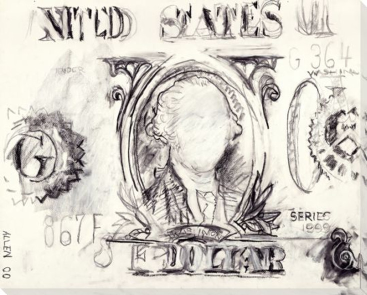 Abstract One Dollar Bill Drawing Wrapped Canvas Giclee Print
