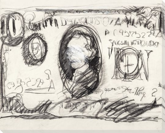 Abstract Ten Dollar Bill Drawing Wrapped Canvas Giclee Print