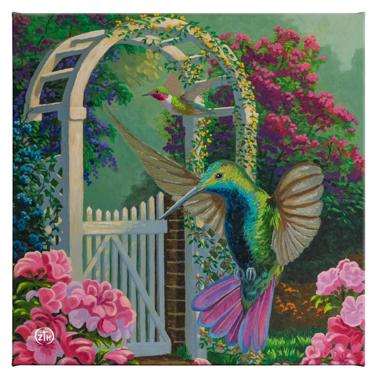 14" x 14" Humming Along Hummingbird Wrapped Canvas Wall Art