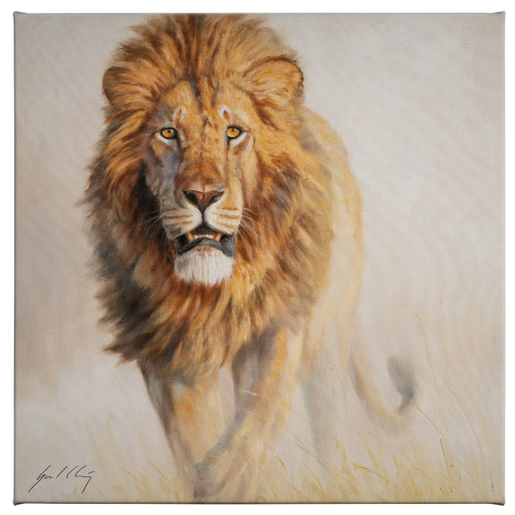 14" x 14" Joining the Hunt Lion Wrapped Canvas Wall Art