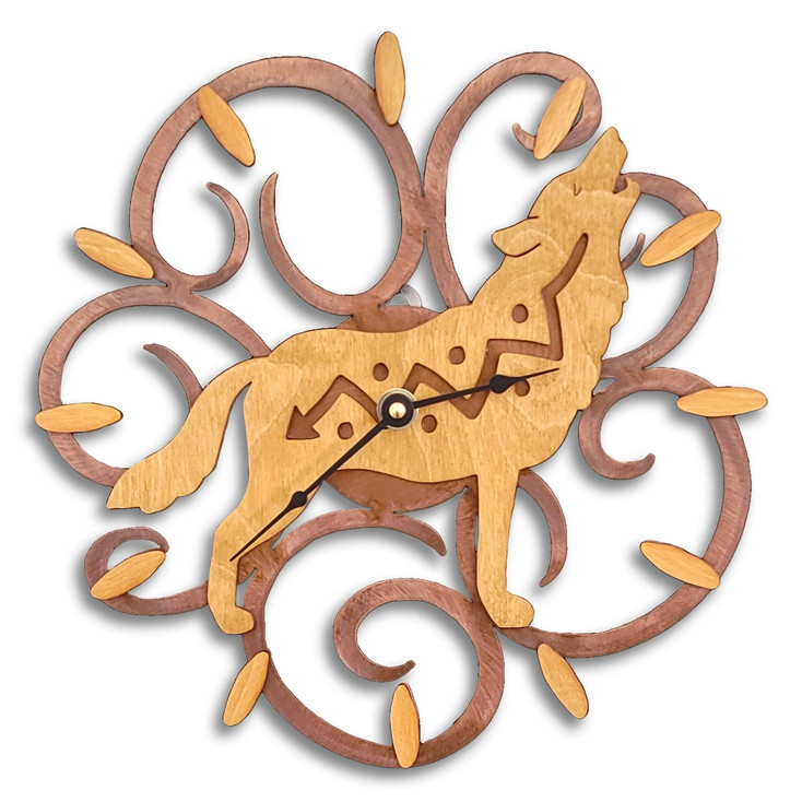 Wolf Swirl Wood & Metal Wall Clock