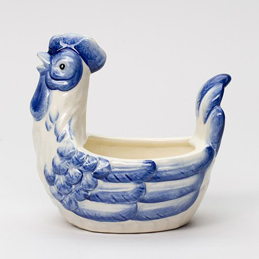 Dutch Blue Rooster Porcelain Planter