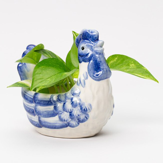 Dutch Blue Rooster Porcelain Planter