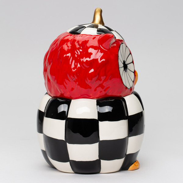 Checkerboard Owl Bird Porcelain Candy Jar