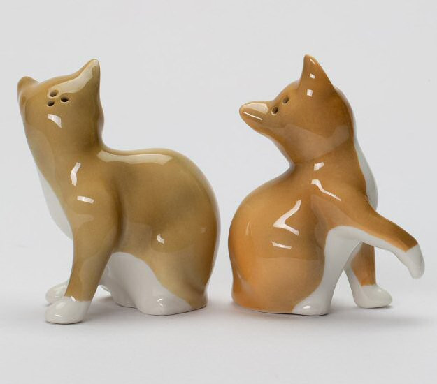 Cat Porcelain Salt and Pepper Shakers, Set of 4