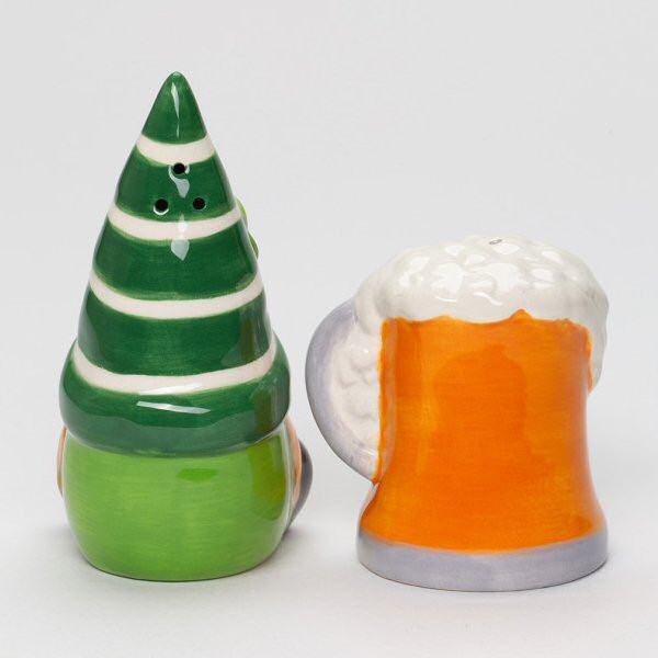 St. Patrick Gnome and Beer Mug Porcelain Salt and Pepper Shakers, Set of 4