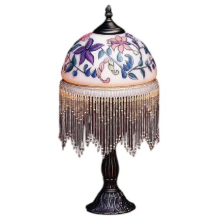 17.5" Carnation Flowers Glass and Metal Table Lamp with Beads
