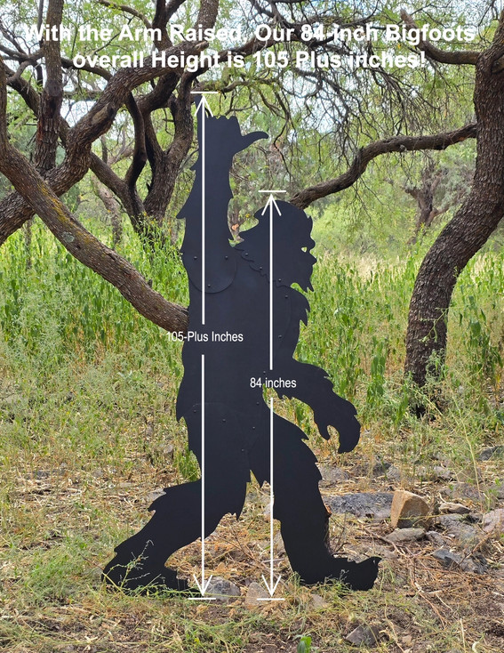 7' Giant Bigfoot Sasquatch Walking Holding Up Peace Sign Metal Yard Art