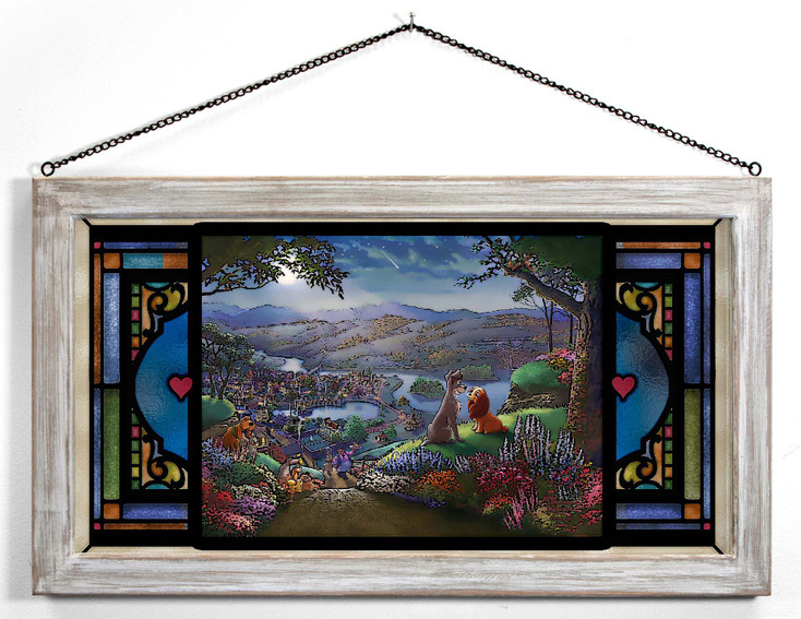 23" Disney Lady and the Tramp Falling in Love Framed Glass Art