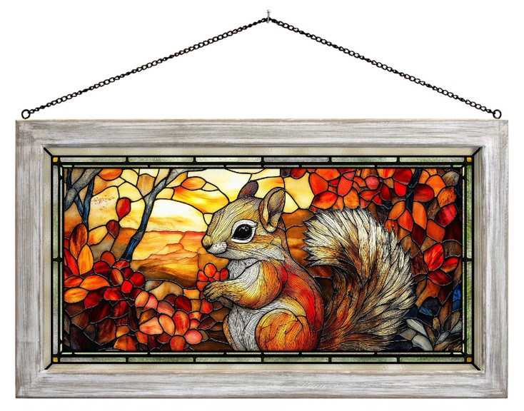 23" Squirrel's Seasonal Shenanigans Framed Glass Art