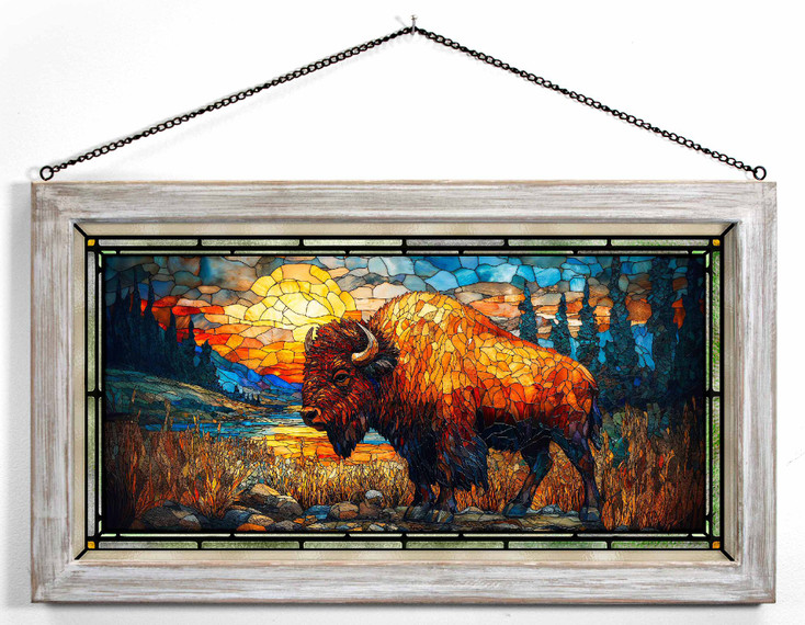 23" Nomad of the Plains Buffalo Framed Glass Art