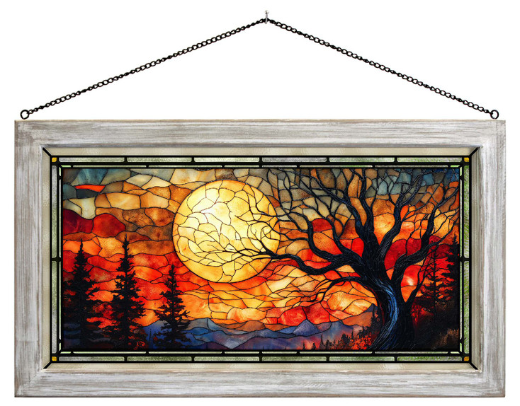 23" Autumn's Eerie Embers Framed Glass Art