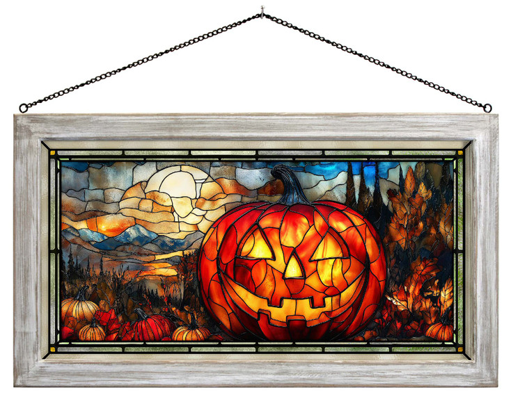 23" Lantern of the Patch Jack-o'-Lantern Framed Glass Art