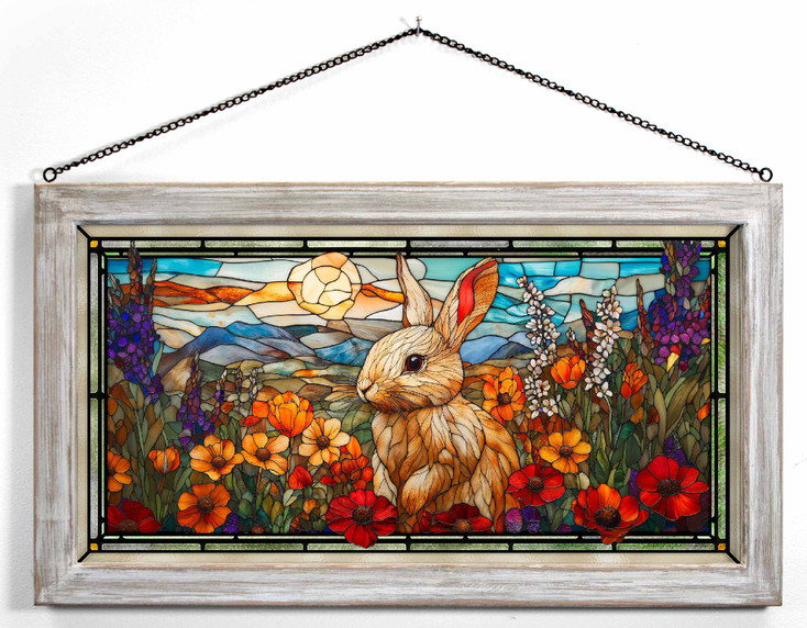 23" Verdant Vigilance Bunny Rabbit Framed Glass Art