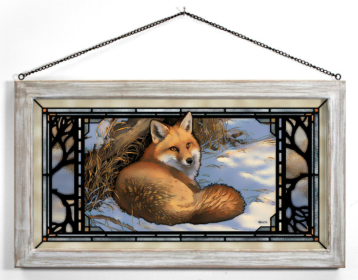 23" Restful Moment Fox Framed Glass Art